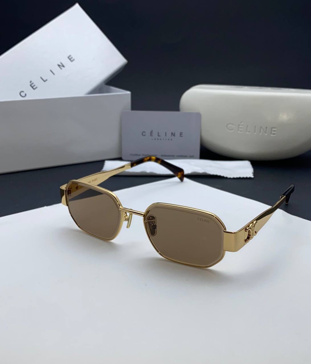 عینک آفتابی زنانه سلین اورجینال قهوه ای طلاییceline